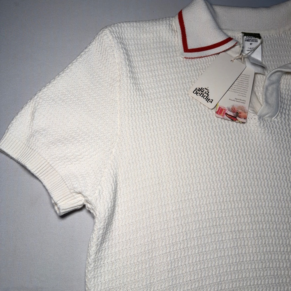 Agua Bendita Polo Shirt Men S White Cotton Knit Miami Hand Made Tulum luxury NWT - Picture 3 of 13